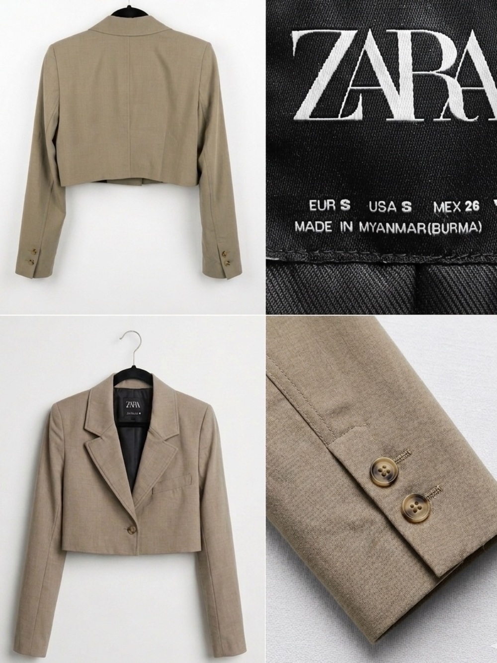 Zara Cropped Taupe Blazer Jacket